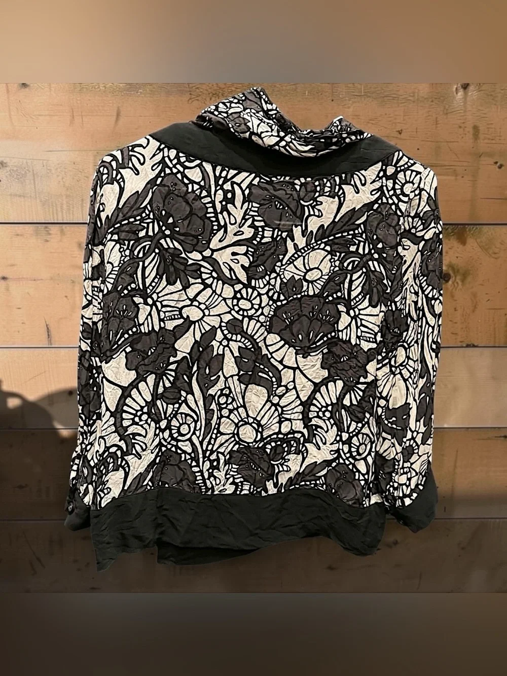 Michael Kors Black and White Floral Cowl Neck Cape MEDIUM